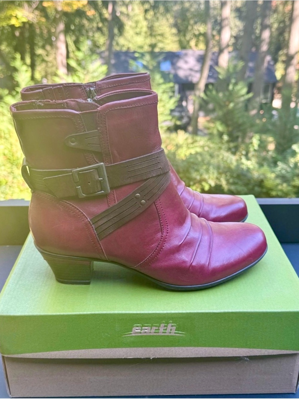 Earth Women's Burgundy Leather Ankle Boots